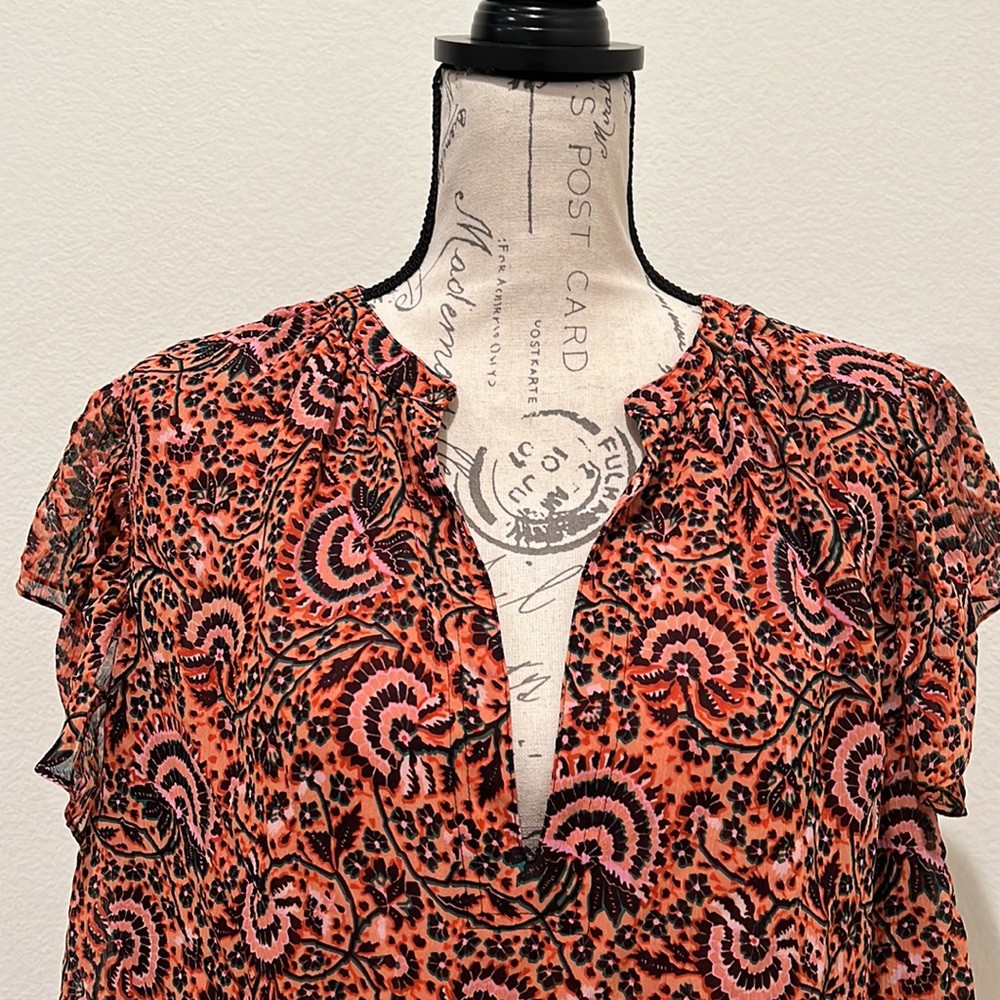 A.L.C. Silk paisley print burgundy blouse size 14 - Picture 3 of 7